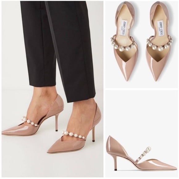 Jimmy Choo Ballet Pink Patent Leather Pumps with Pearl Embellishment 65mm EU 40 - Picture 1 of 13